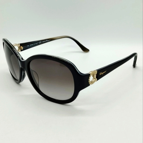 Sale🤓 Salvatore Ferragamo Black Sunglasses with Gold Crystal Encrusted Gancini - Picture 1 of 5